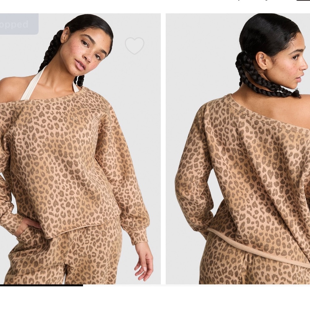 VS PINK Leopard Print Off shoulder Sweatshirt L - Picture 9 of 10